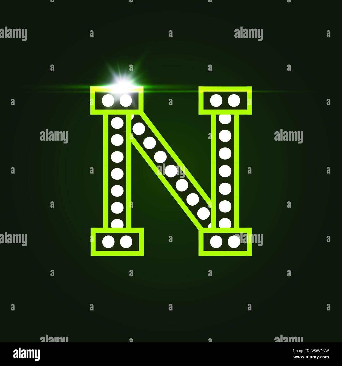Casino and resort Letter N. Luxury letter with gems. Glowing effect, highlight on letter border. Entertainment decoration element. Vector logo and Stock Vector