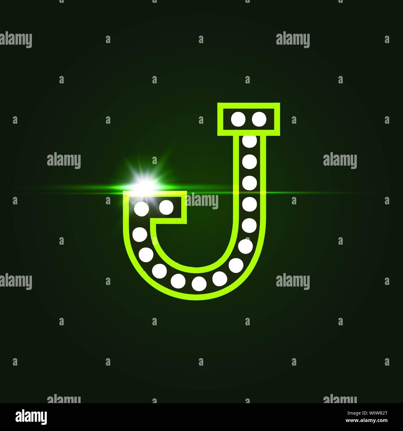 Casino and resort Letter J. Luxury letter with gems. Glowing effect, highlight on letter border. Entertainment decoration element. Vector logo and Stock Vector