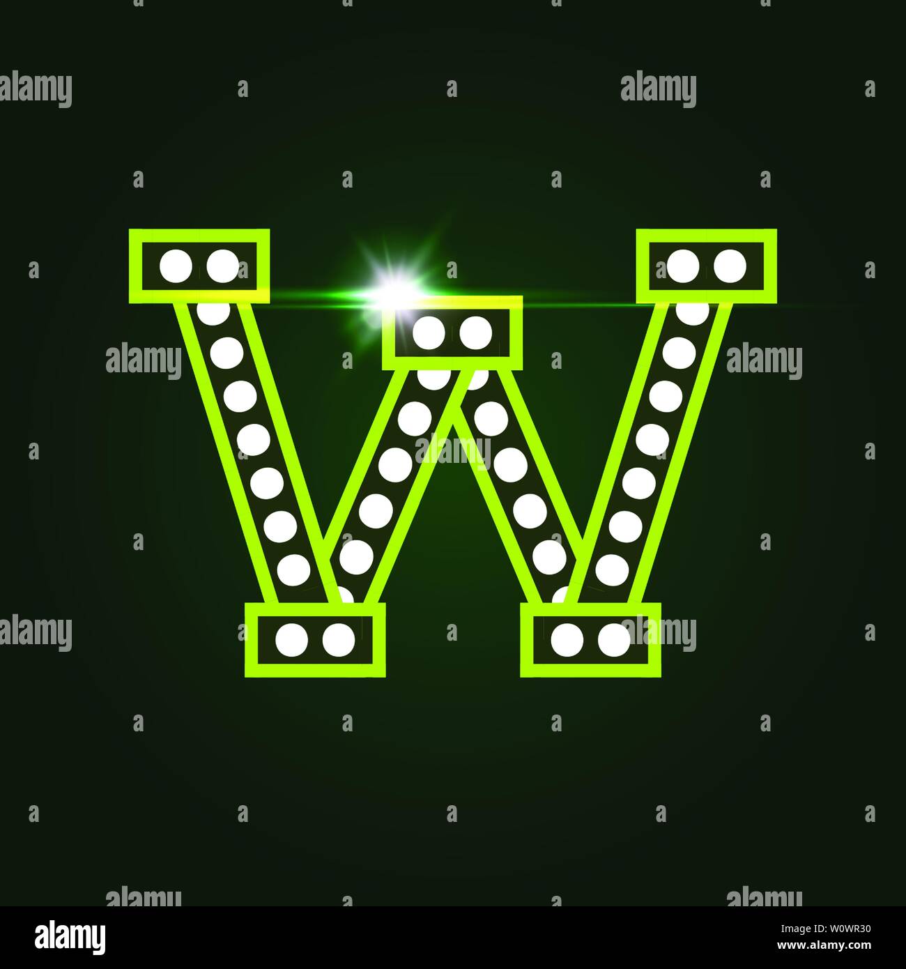 Casino and resort Letter W. Luxury letter with gems. Glowing effect, highlight on letter border. Entertainment decoration element. Vector logo and Stock Vector