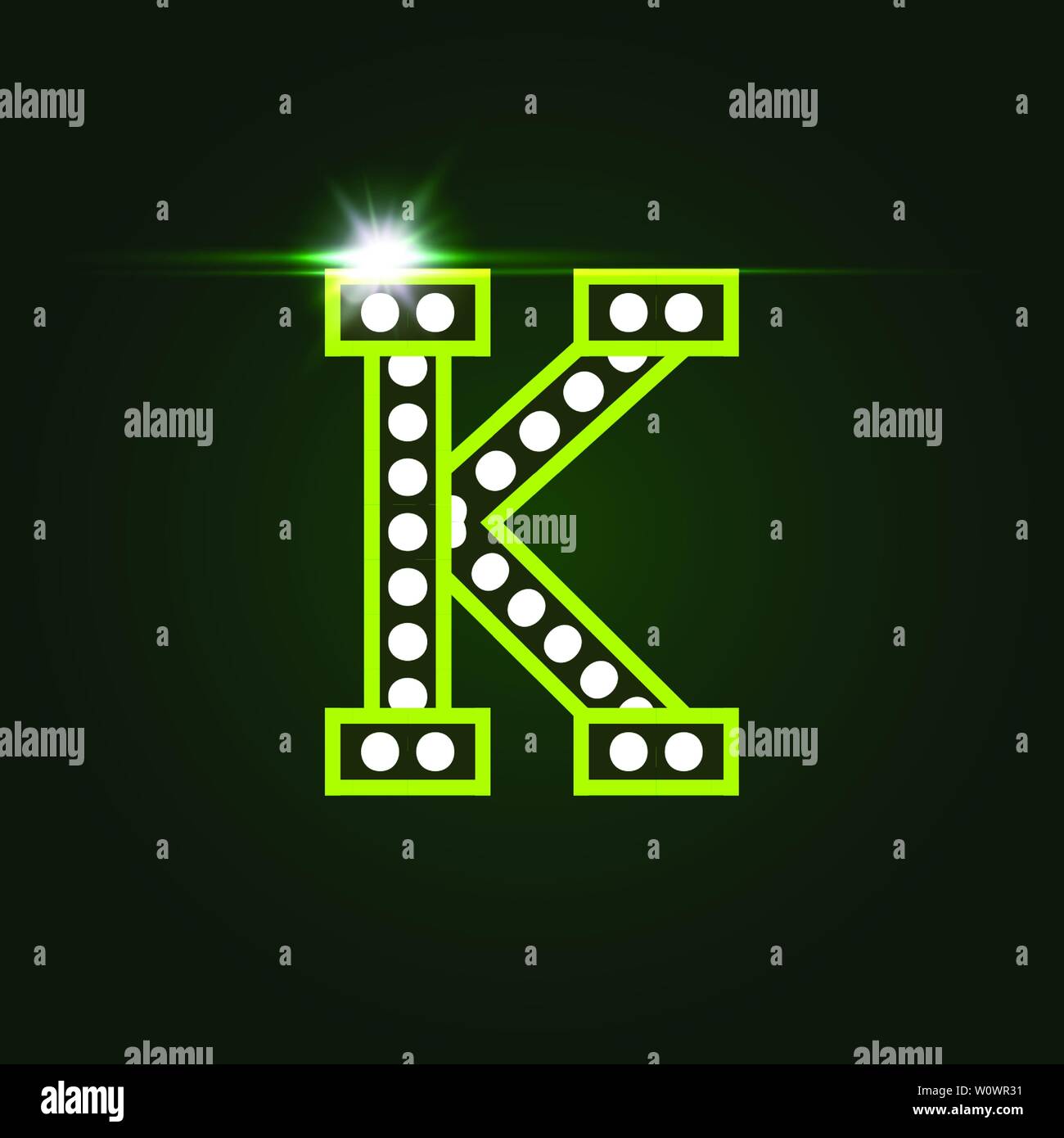 Casino and resort Letter K. Luxury letter with gems. Glowing effect, highlight on letter border. Entertainment decoration element. Vector logo and Stock Vector