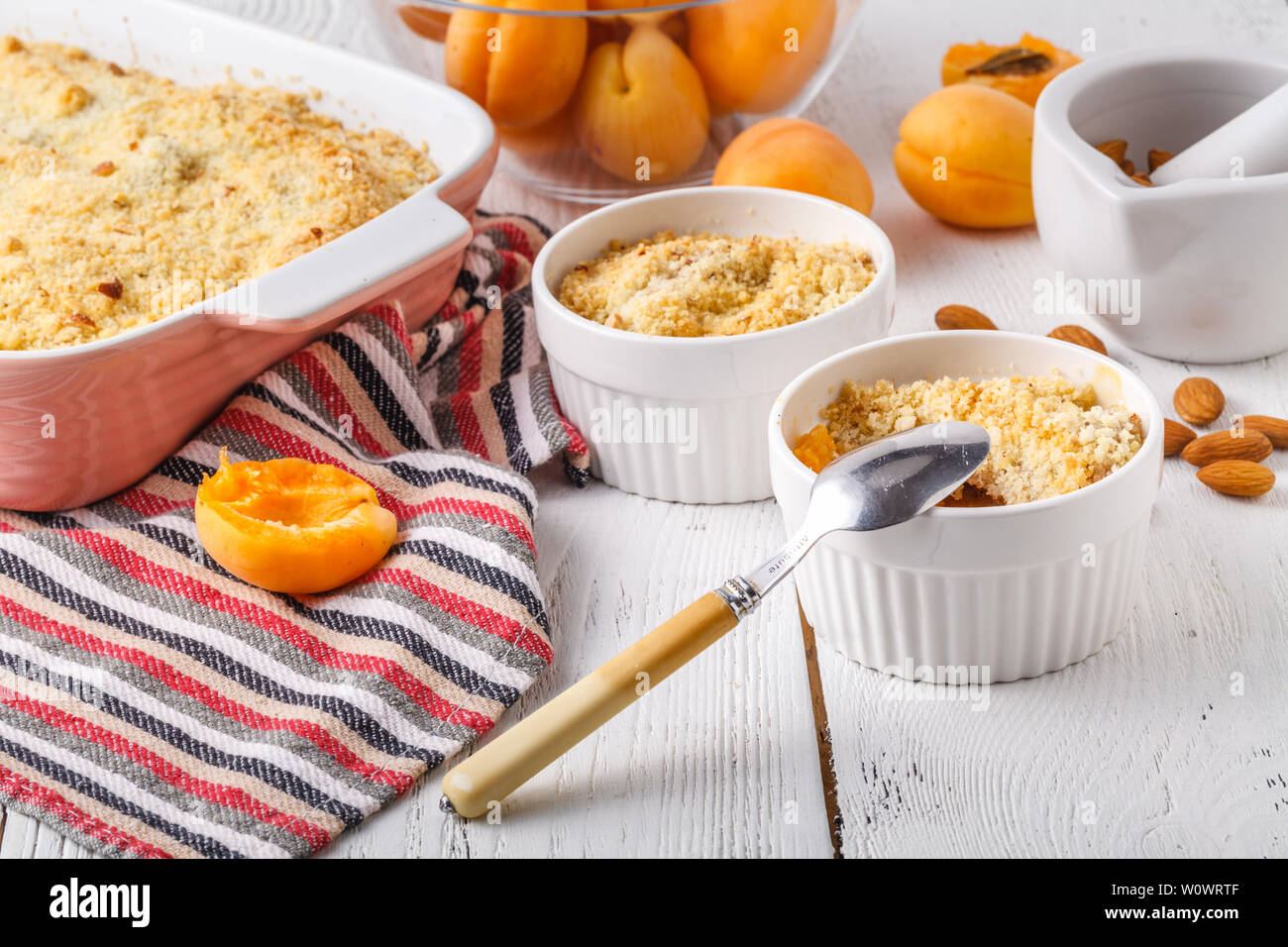 Breakfast concept for health, apricot crumble pie Stock Photo Alamy