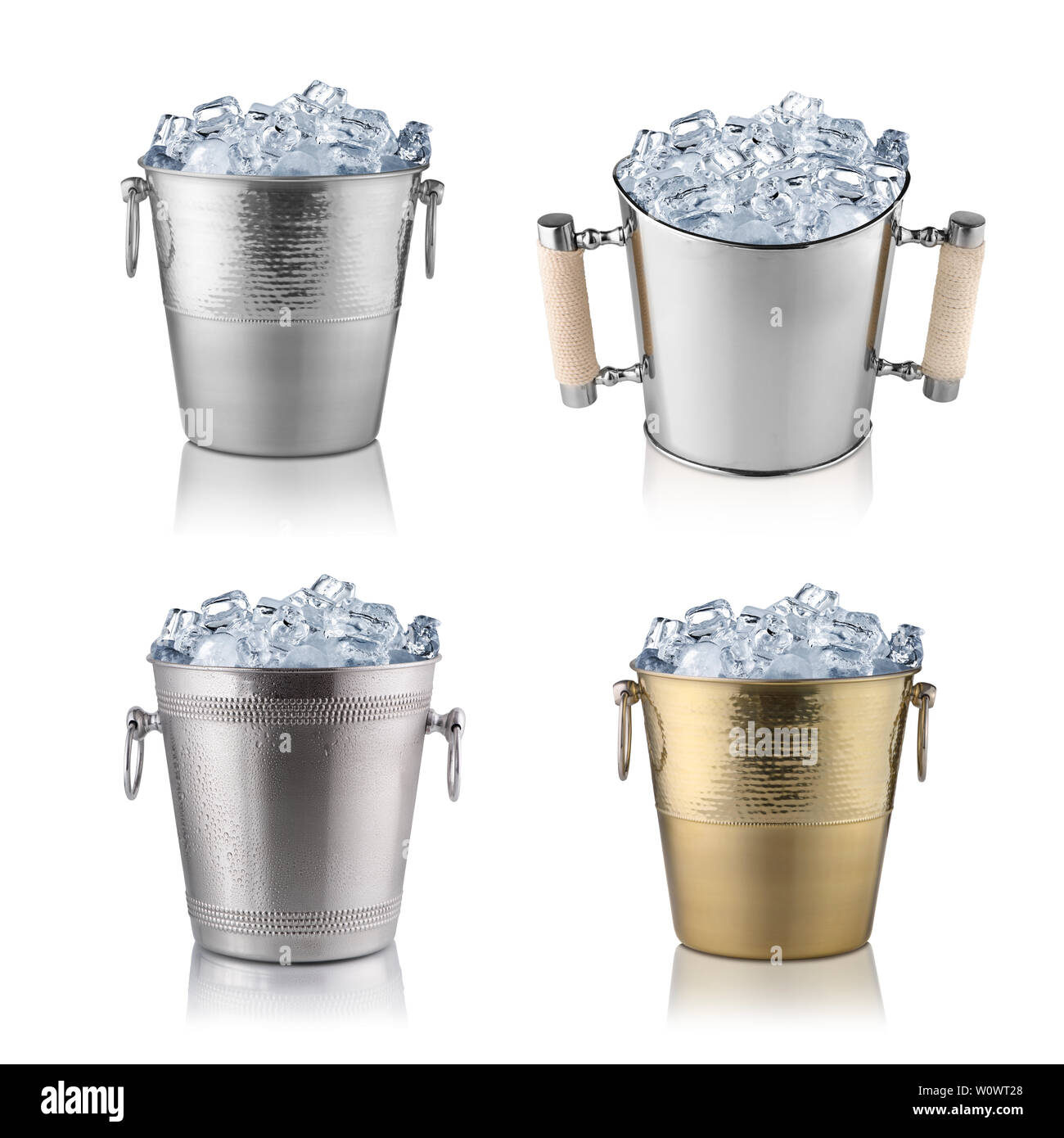Champagne buckets full with ice. Isolated on white Stock Photo Alamy