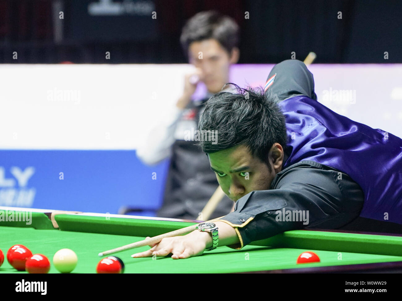 Thepchaiya Un-Nooh during his match against Neil Robertson during day seven of the 2015 Betway UK Snooker Championship at The York Barbican, York Stock Photo