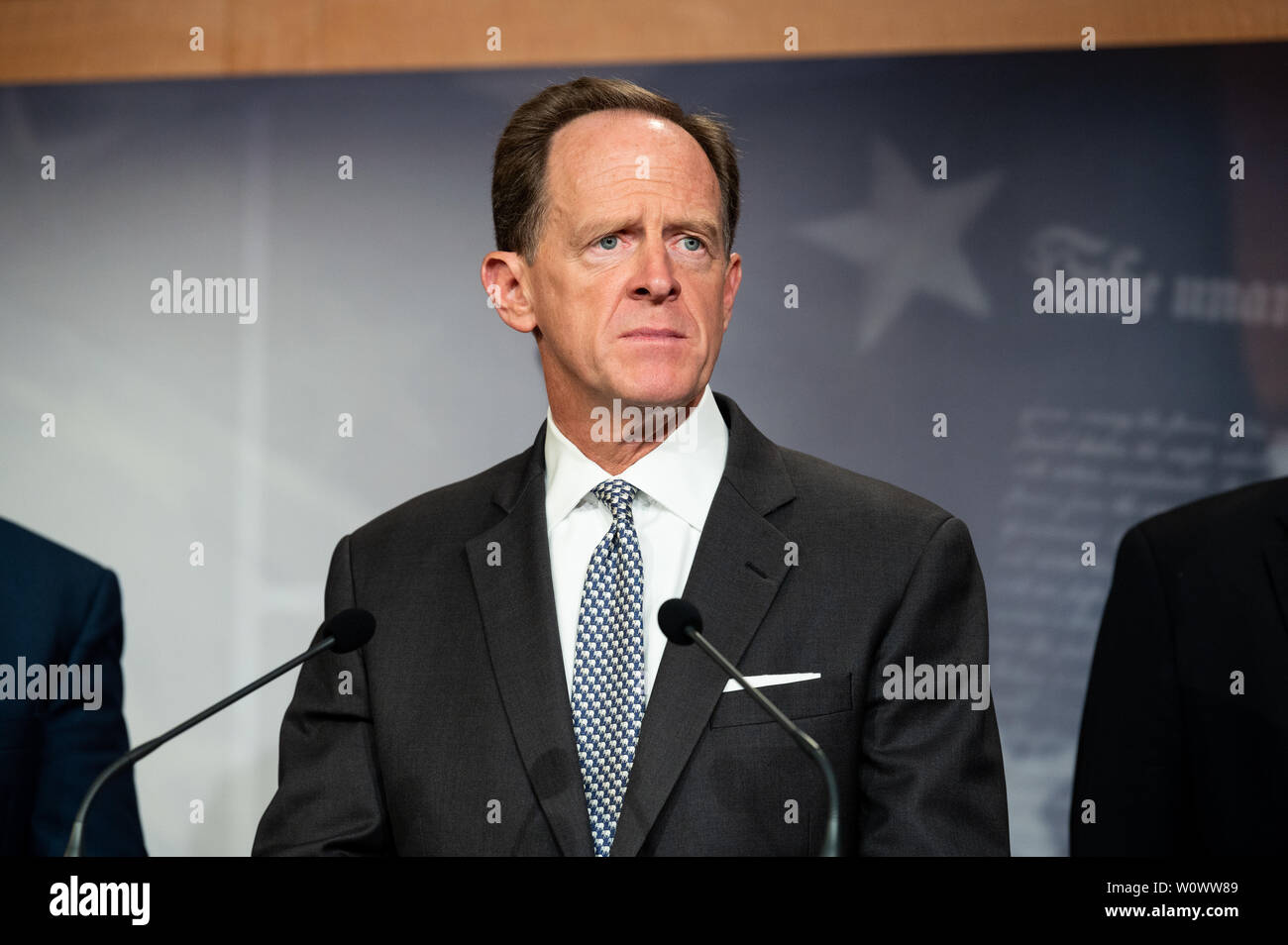 Washington, United States. 27th June, 2019. U.S. Senator Pat Toomey (R-PA) speaking at a press conference on sanctions on North Korea in the National Defense Authorization Act at the US Capitol in Washington, DC. Credit: SOPA Images Limited/Alamy Live News Stock Photo