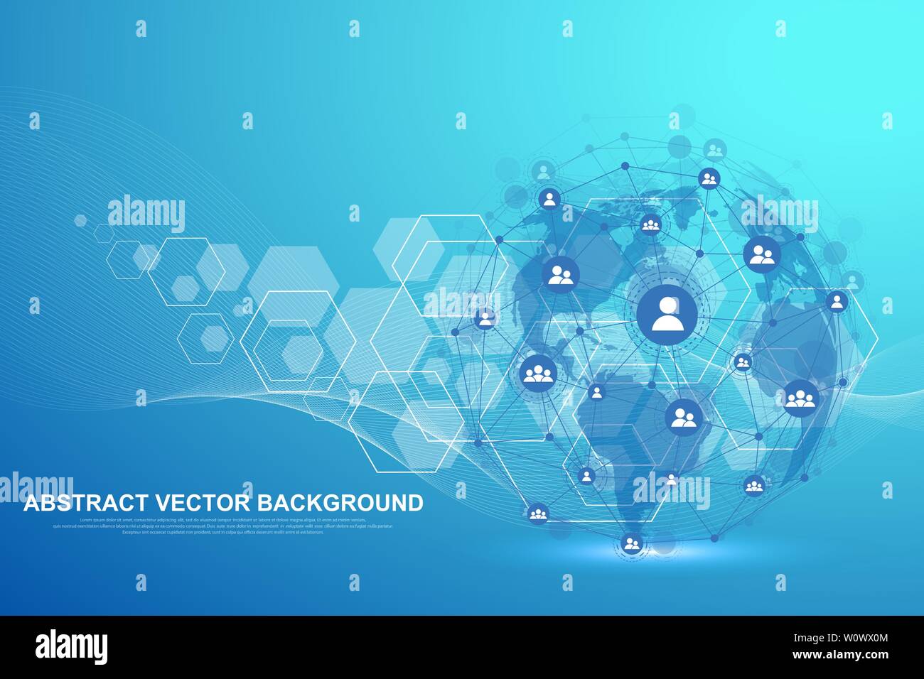 Abstract plexus background with connected lines and dots. Wave flow. Plexus geometric effect Big data with compounds. Lines plexus, minimal array Stock Vector
