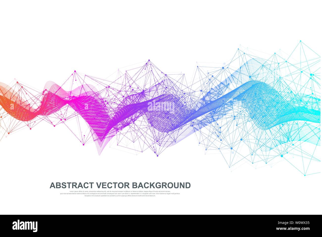 Abstract plexus background with connected lines and dots. Wave flow. Plexus geometric effect Big data with compounds. Lines plexus, minimal array Stock Vector