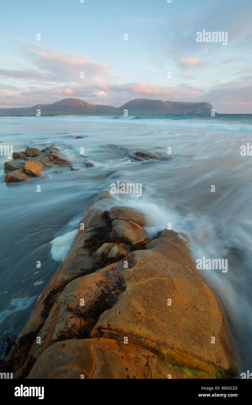 Warebeth Beach at the summer solstice, Orkney Mainland Stock Photo