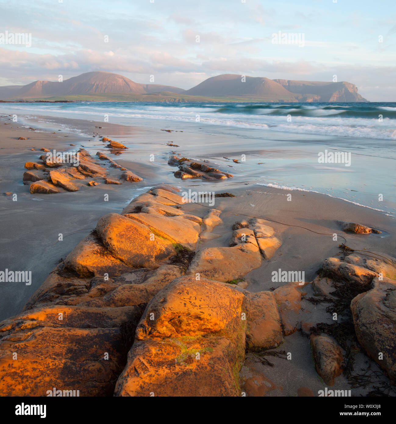 Warebeth Beach at the summer solstice, Orkney Mainland Stock Photo