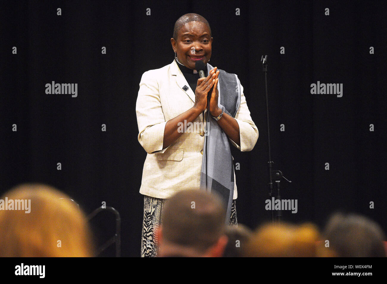 Rose HudsonWilkin speaks to an audience of school pupils at St