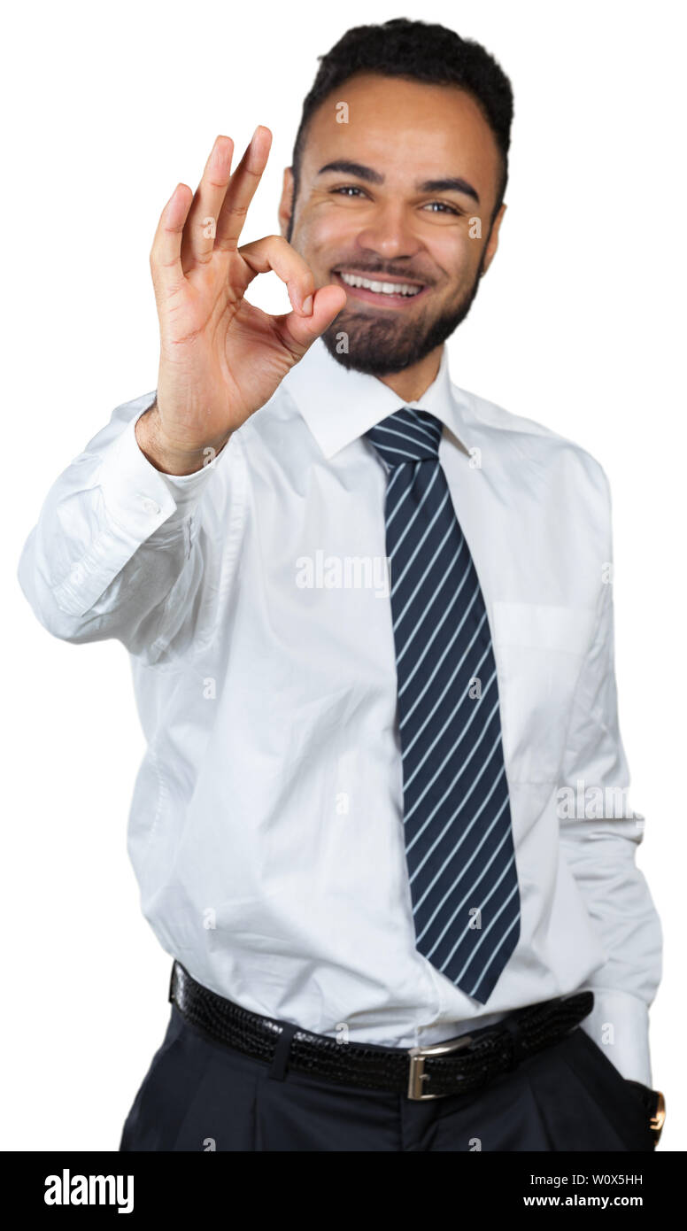 Cheerful successful young black businessman isolated on white Stock ...