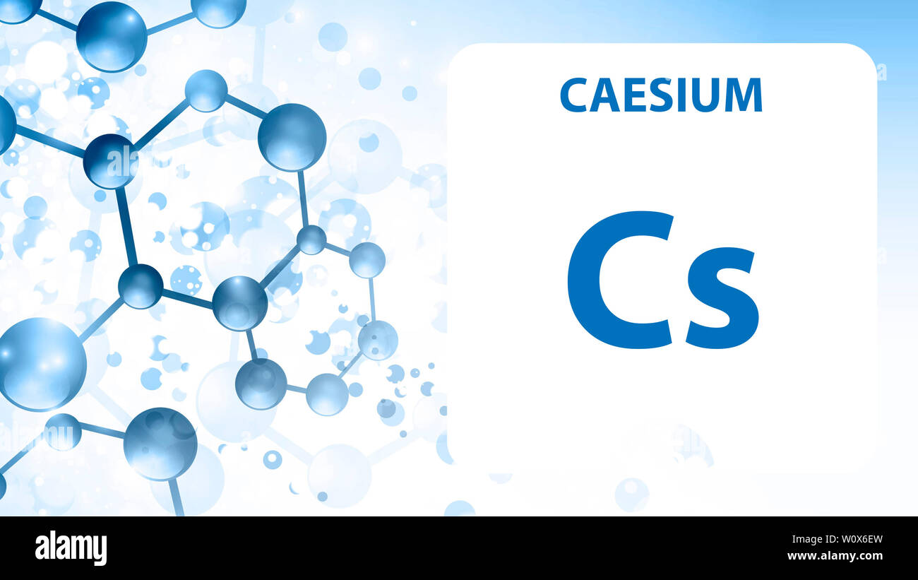 Caesium Cs, chemical element sign. 3D rendering isolated on white background. Caesium chemical 55 element for science experiments in classroom science Stock Photo