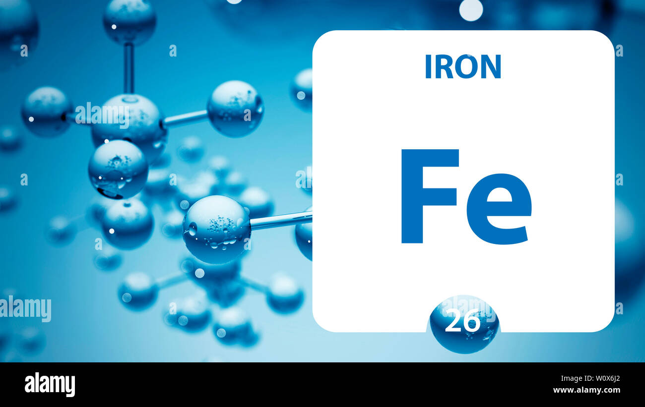 Iron Fe, chemical element sign. 3D rendering isolated on white ...
