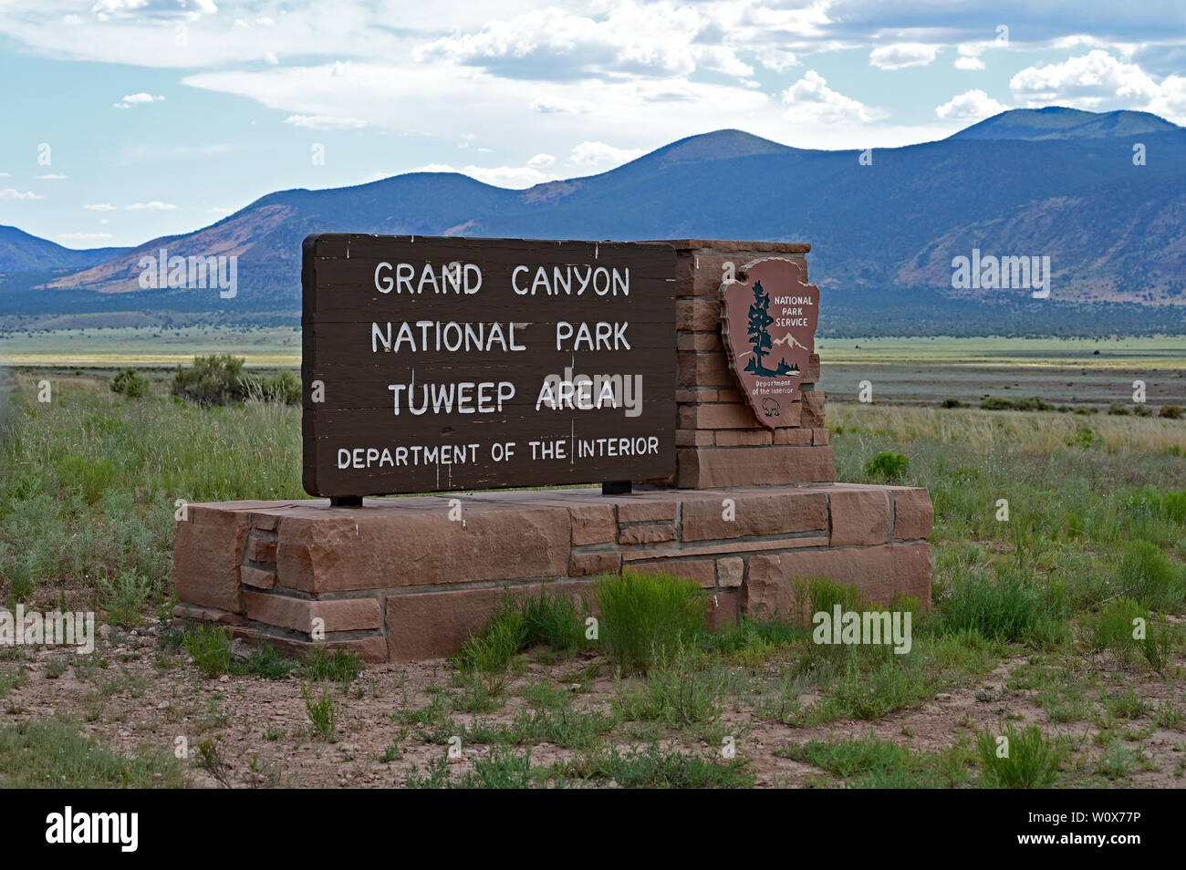Sign at the entrance to the Tuweep Area of Grand Canyon National Park, Arizona. Stock Photo