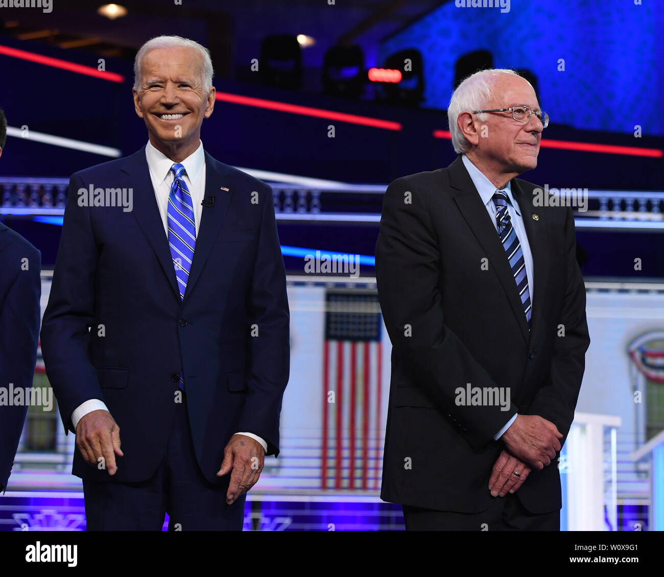 Miami, FL, USA. 27th June, 2019. Joe Biden and Bernie Sanders attend the 2020 Democratic Party presidential debates held at The Adrienne Arsht Center on June 27, 2019 in Miami Florida. Credit: Mpi04/Media Punch ***No Ny Newspapers***/Alamy Live News Stock Photo