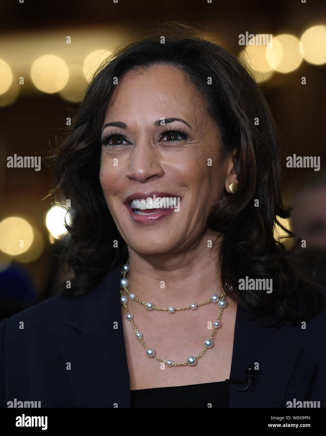 Miami, FL, USA. 27th June, 2019. Senator Kamala Harris in the spin room following the 2020 Democratic Party presidential debates held at The Adrienne Arsht Center on June 27, 2019 in Miami Florida. Credit: Mpi04/Media Punch ***No Ny Newspapers***/Alamy Live News Stock Photo