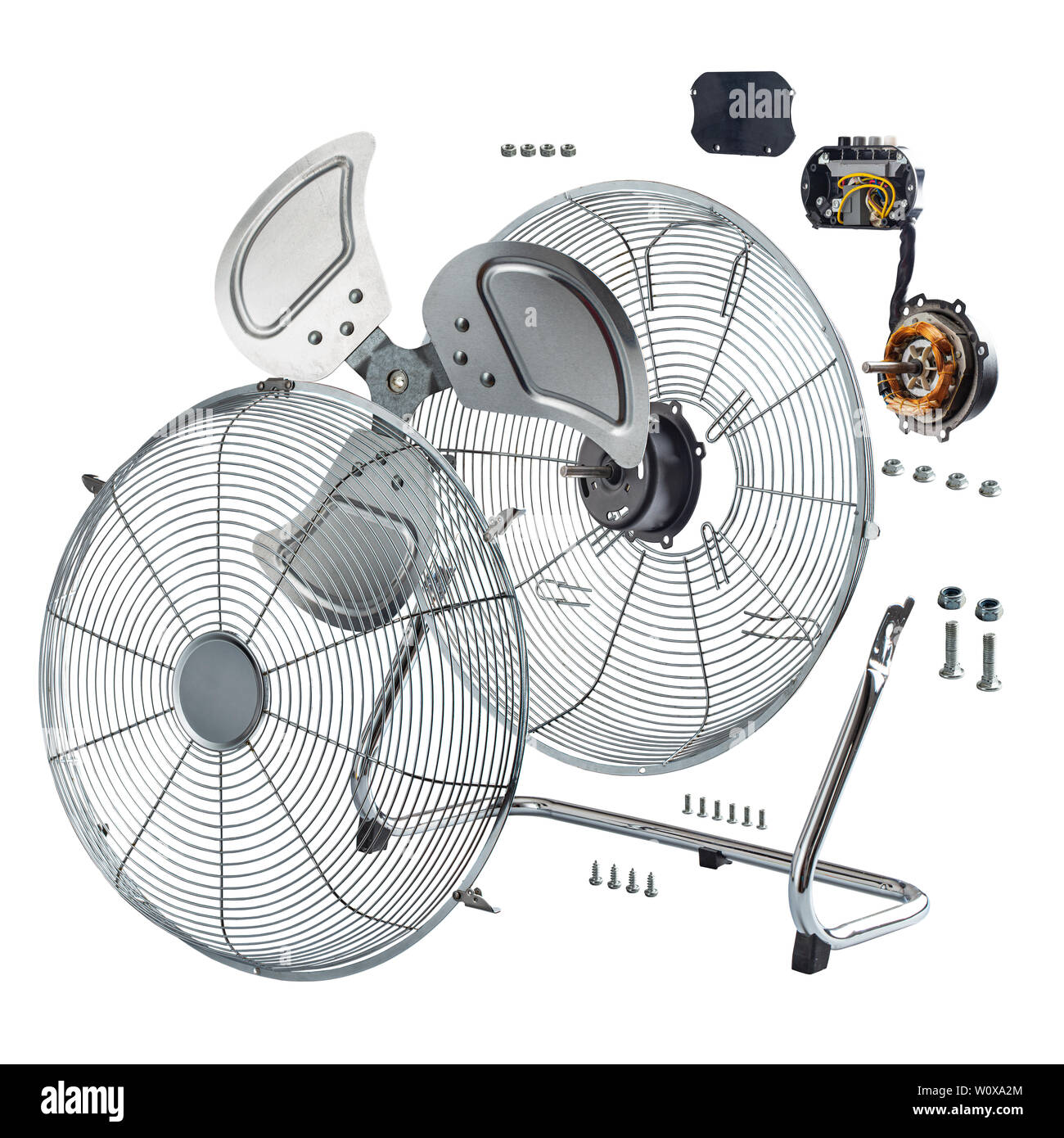 Explode view of electric fan on white background Stock Photo Alamy