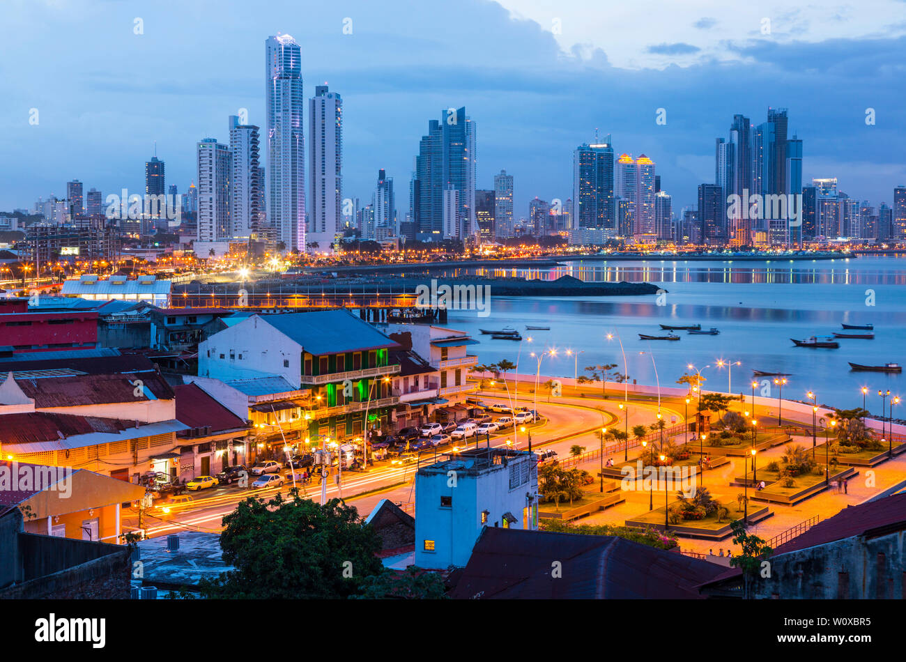 Skyline from Old Town, Panama City, Panama, Central America, America