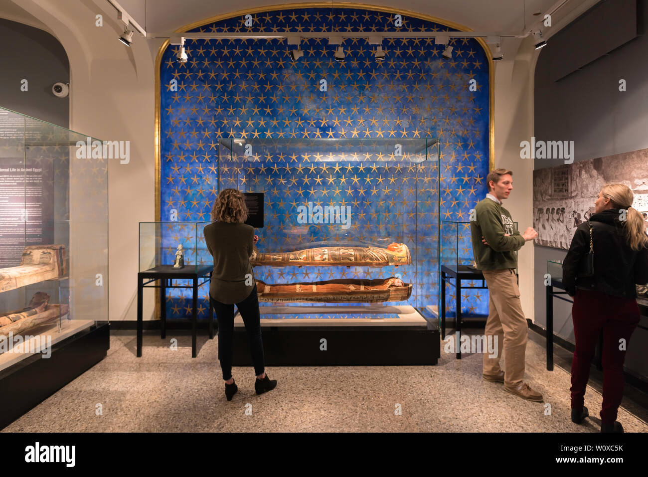 Oslo museum, view of a Theban 25th Dynasty mummy sarcophagus known as the Temple Guard's (Foreman's) Daughter in the Historical Museum, Oslo, Norway Stock Photo