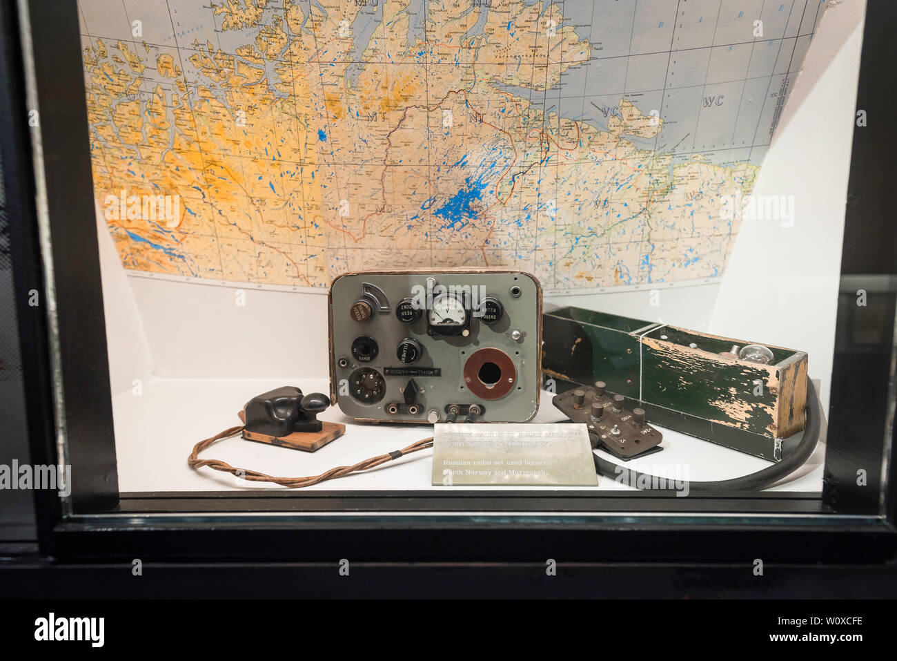 View of a radio transmitter used by Norwegian resistance fighters while under German occupation in WWII, Norwegian Resistance Museum, Oslo, Norway Stock Photo