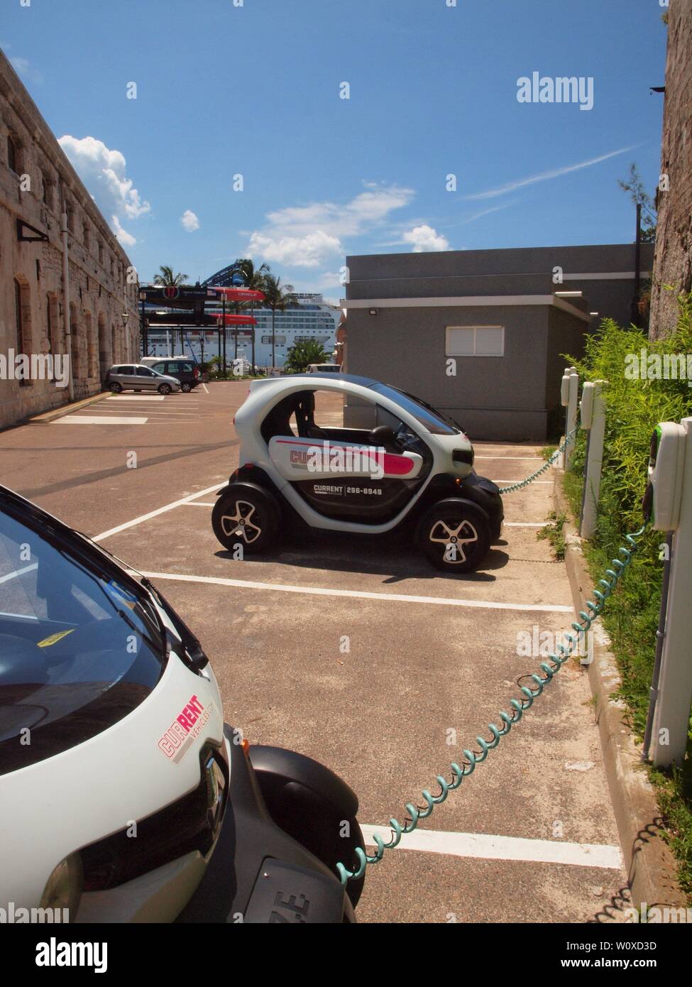 The latest tourist travel adventure in Bermuda. The Renault Twizy, an all electric vehicle that allows freedom and independence to tour safely. Stock Photo