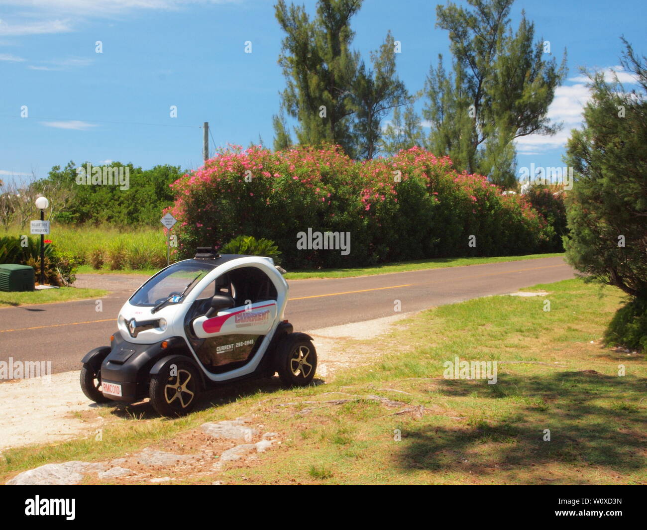 The latest tourist travel adventure in Bermuda. The Renault Twizy, an all electric vehicle that allows freedom and independence to tour safely. Stock Photo