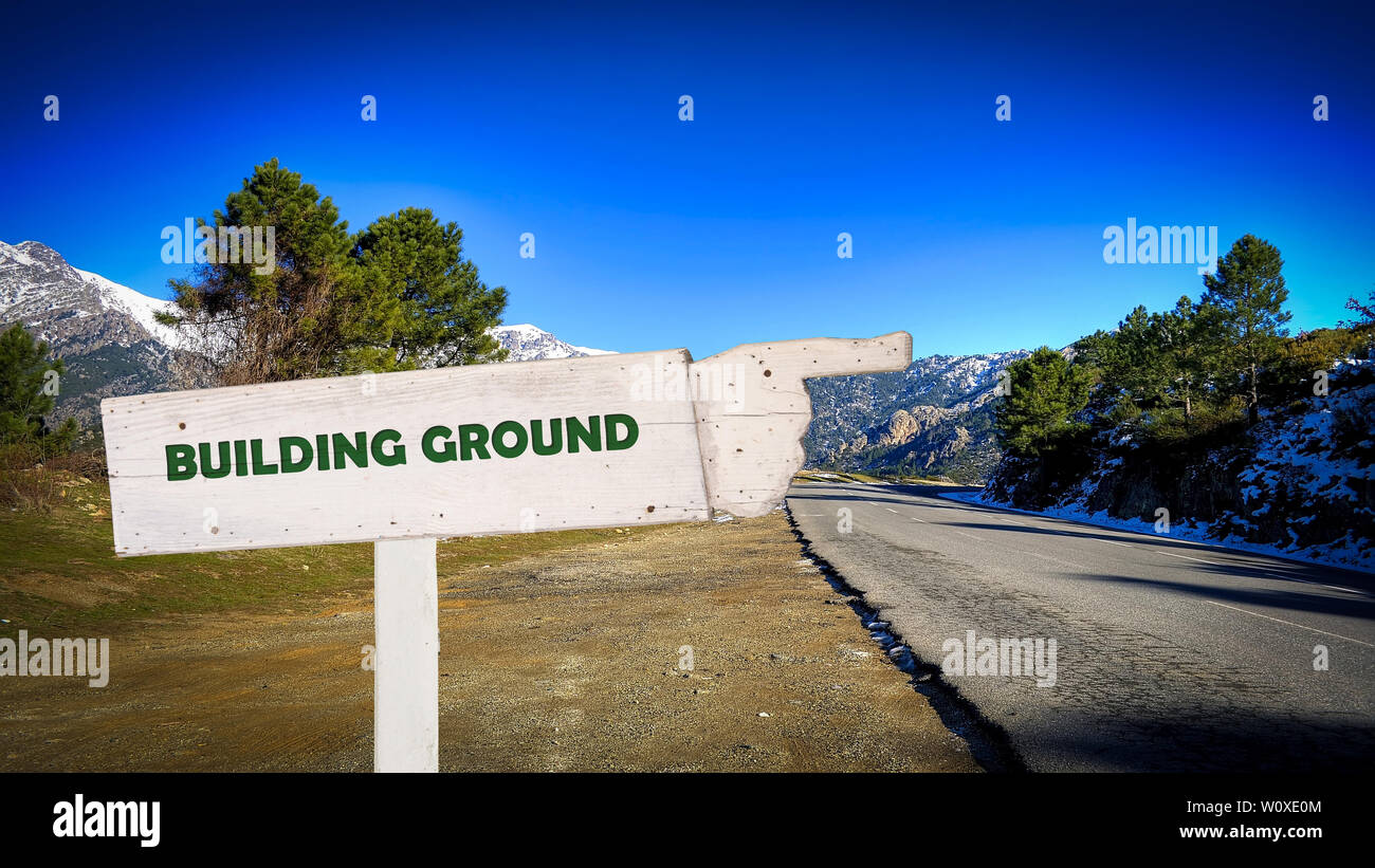 Street Sign the Direction Way to BUILDING GROUND Stock Photo - Alamy