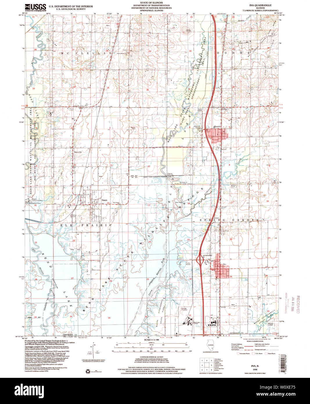USGS TOPO Map Illinois IL Ina 307866 1998 24000 Restoration Stock Photo