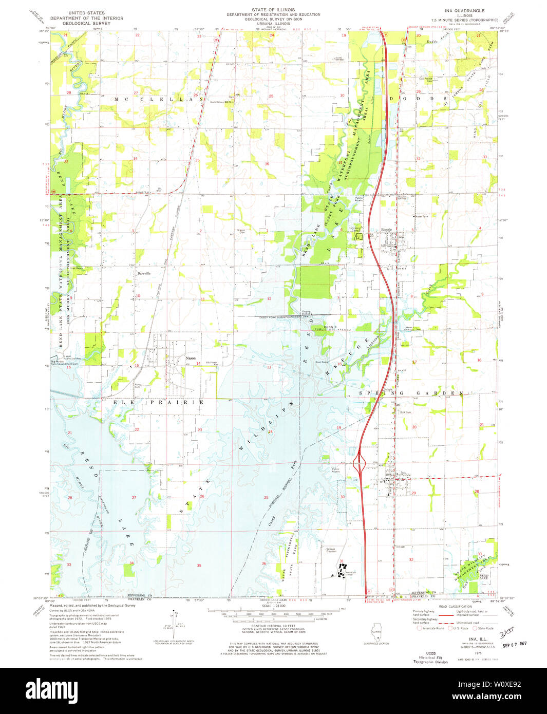 USGS TOPO Map Illinois IL Ina 307867 1975 24000 Restoration Stock Photo