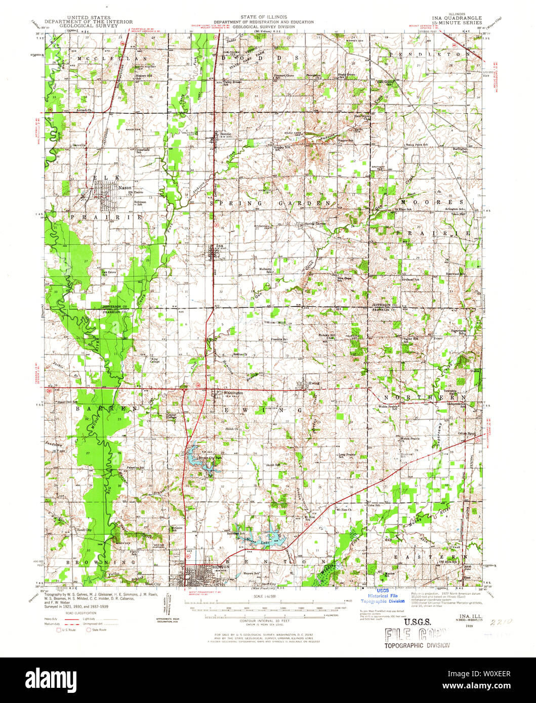 USGS TOPO Map Illinois IL Ina 309579 1939 62500 Restoration Stock Photo