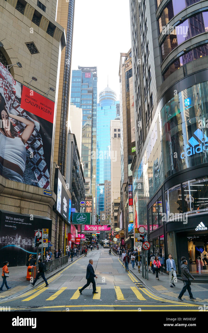 Central, Hong Kong - March 12, 2018: Street scene and high rise
