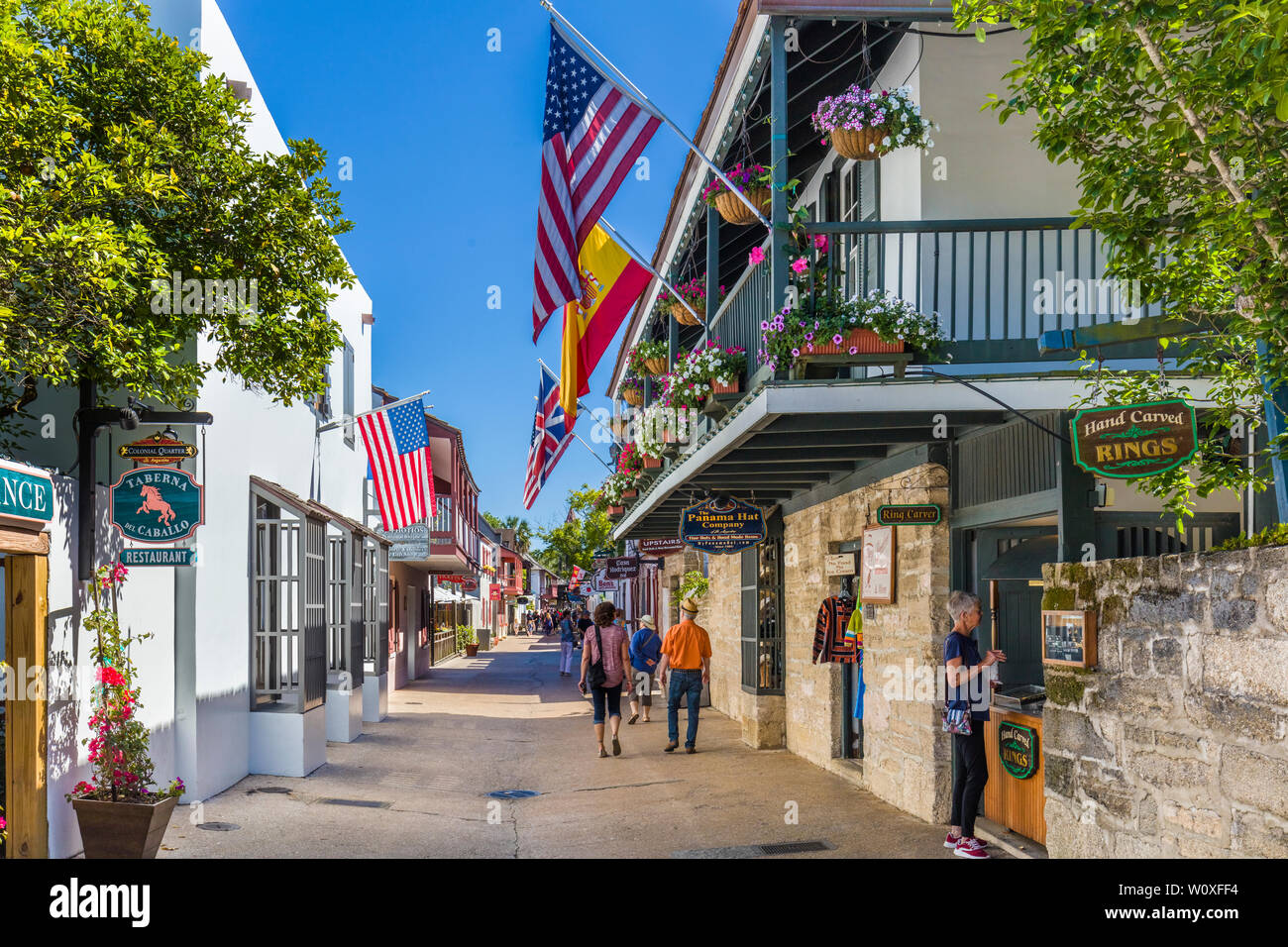 tourists on historic st george street in downtown st augustine florida americas oldest city W0XFF4