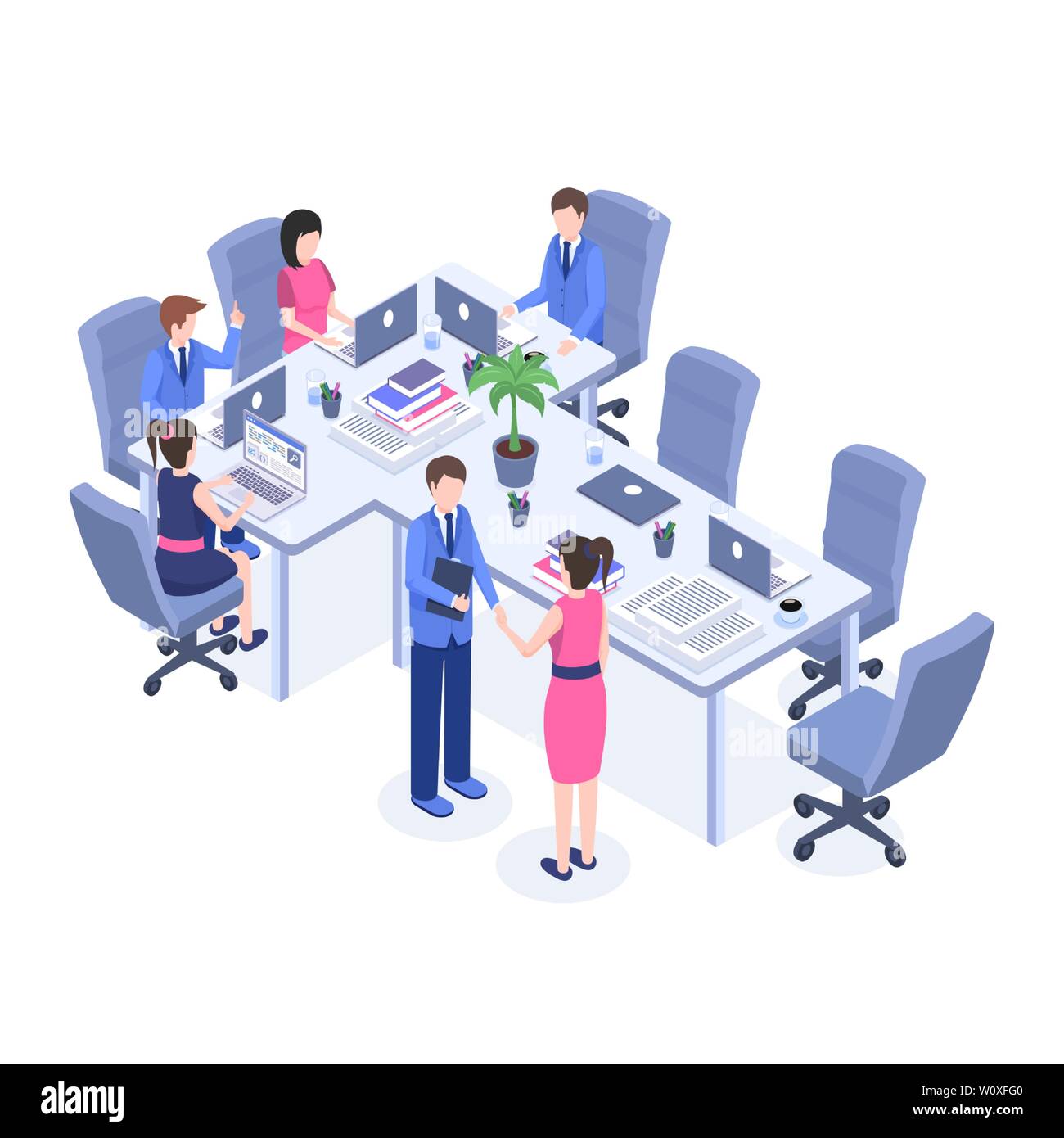 Teamwork vector isometric illustration. Office workers, boss and employees  at workplace 3d cartoon characters. Project managers meeting, problem  solving, cooperation, brainstorming, partnership Stock Vector Image & Art -  Alamy