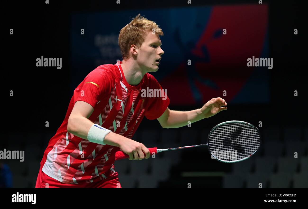 Minsk, Belarus. 28th June, 2019. Anders Antonsen (DEN) taking part in the  Badminton tournament at the 2nd European games. Credit Garry Bowden/SIP  photo agency/Alamy live news Stock Photo - Alamy