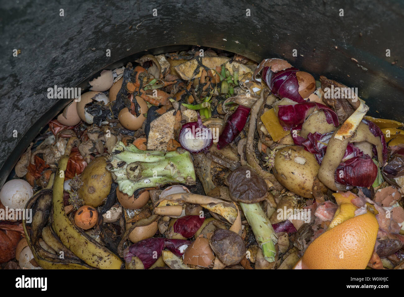 Food waste in garden compost bin. UK Stock Photo Alamy