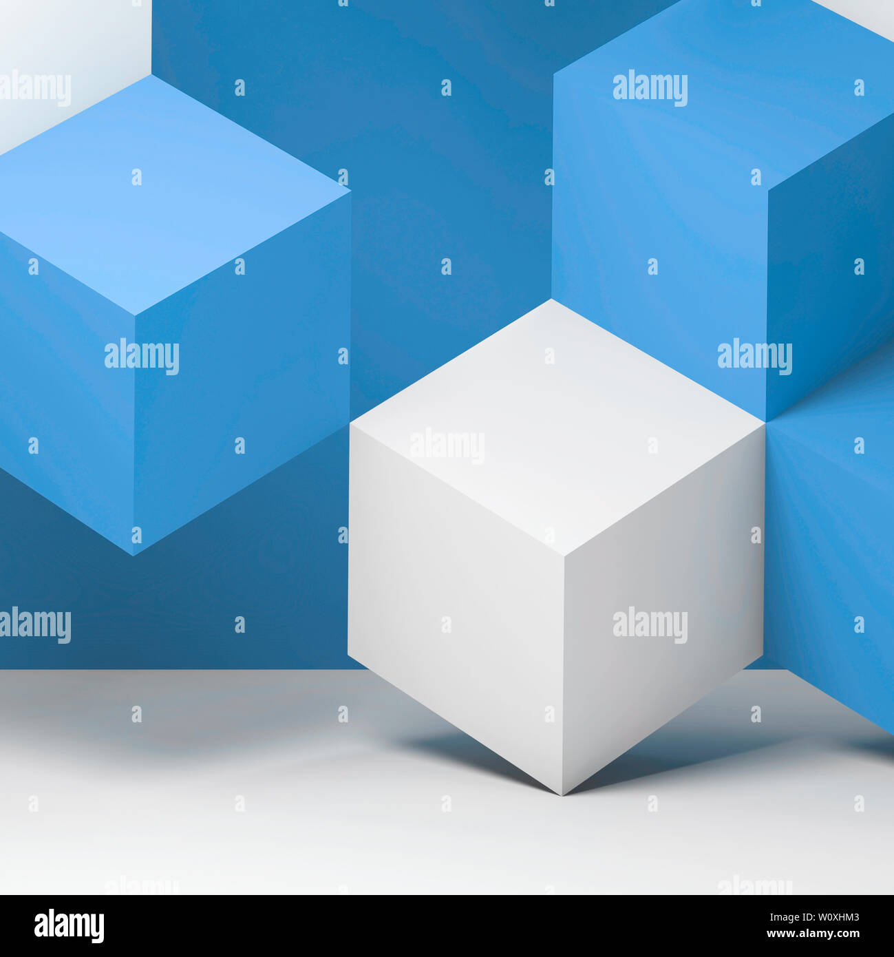 White blue cubes geometric installation, abstract digital background ...