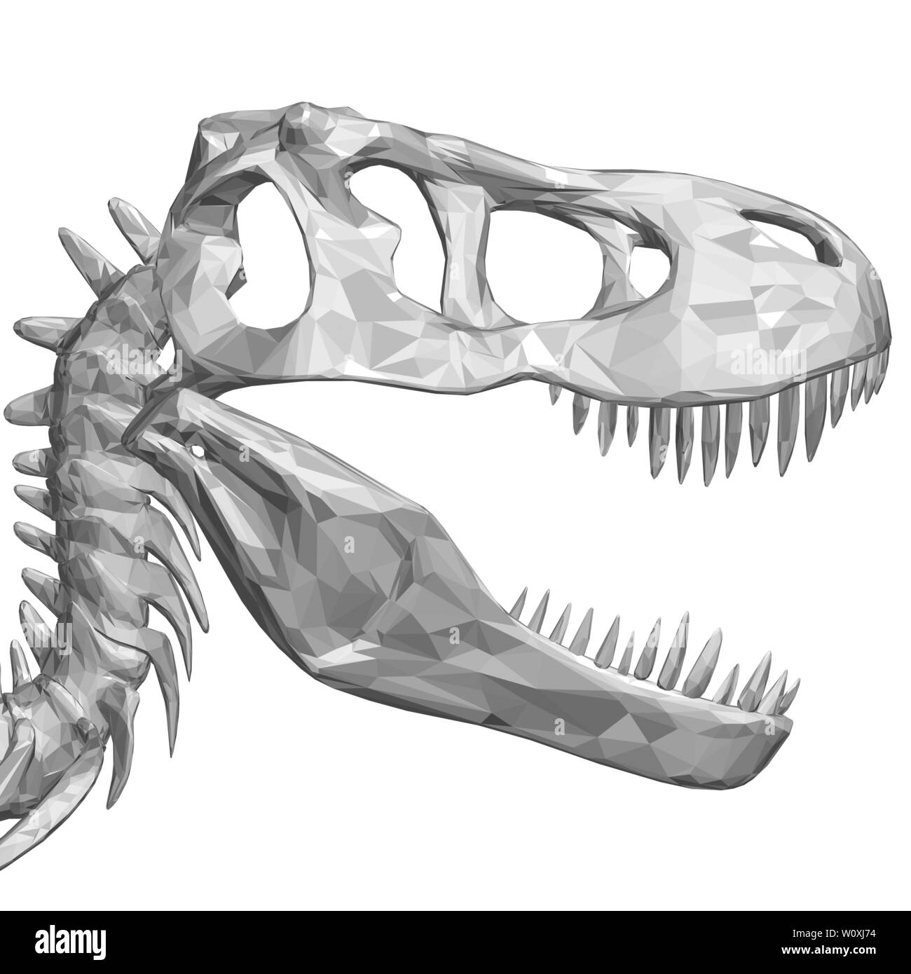 Polygonal dinosaur head. Dinosaur skull with sharp teeth. Side view. 3D. Vector illustration Stock Vector