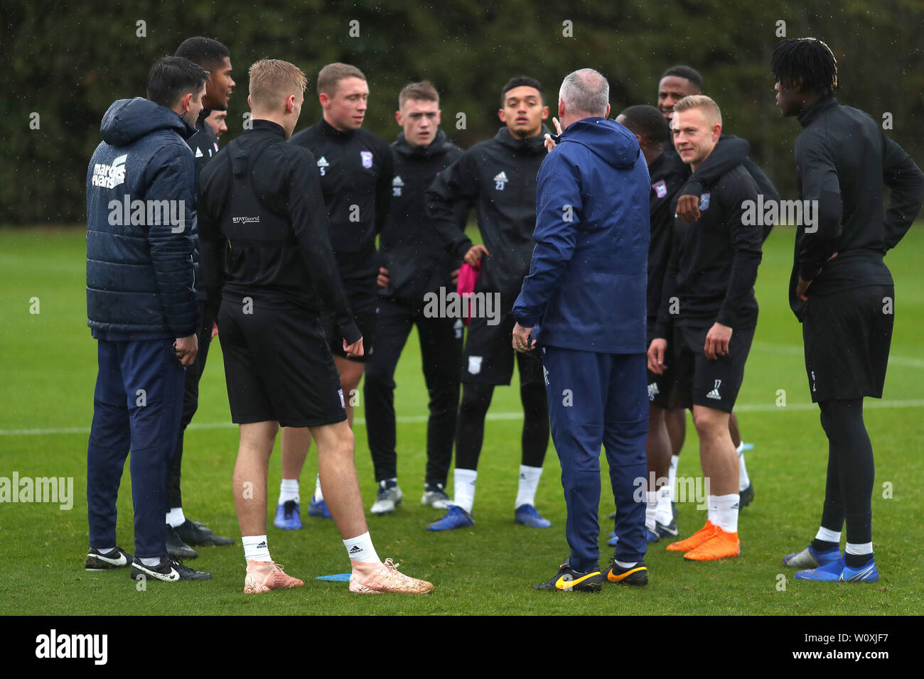 Manager of Ipswich Town, Paul Lambert addresses his players this morning - Paul Lambert, New Ipswich Town Manager first training session - 30th October 2018 Stock Photo