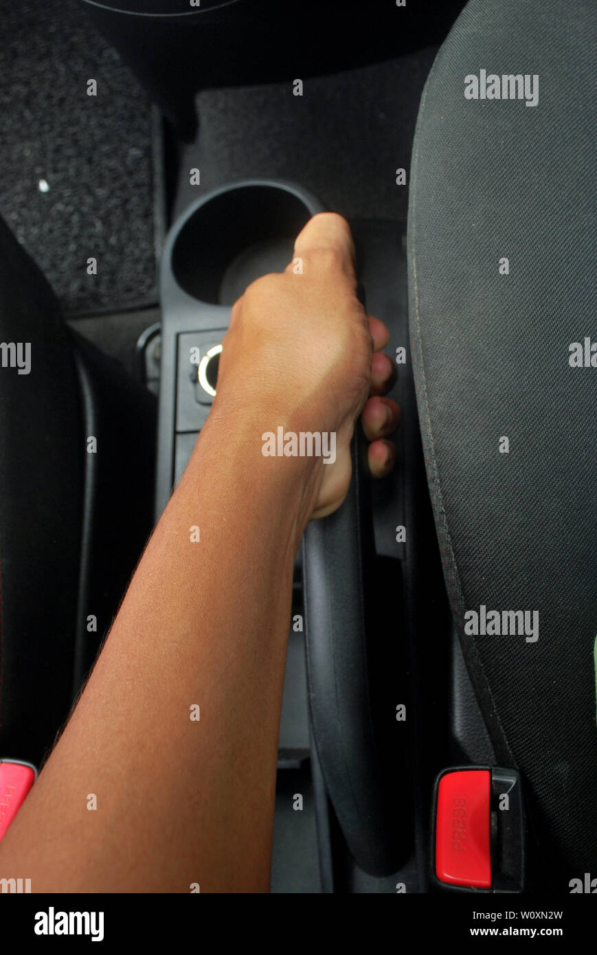 Working hand brake system Car accessories and parts Stock Photo Alamy