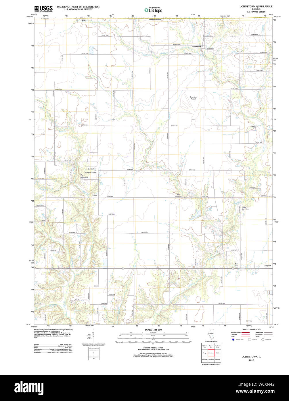 USGS TOPO Map Illinois IL Johnstown 20120824 TM Restoration Stock Photo