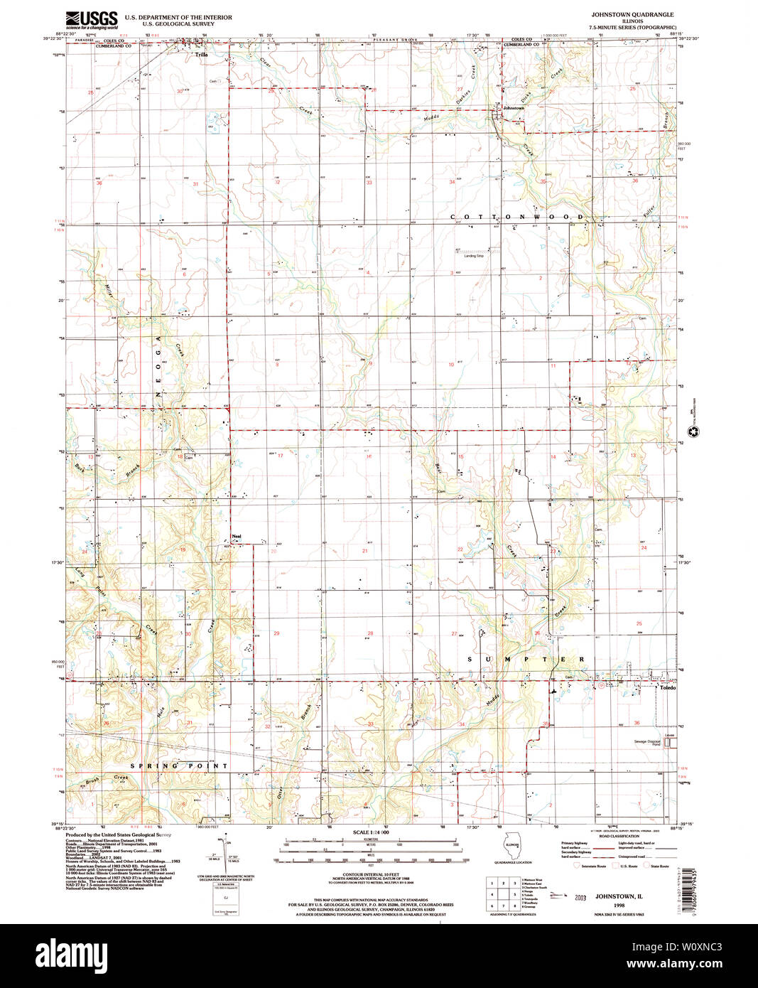 USGS TOPO Map Illinois IL Johnstown 307892 1998 24000 Restoration Stock Photo