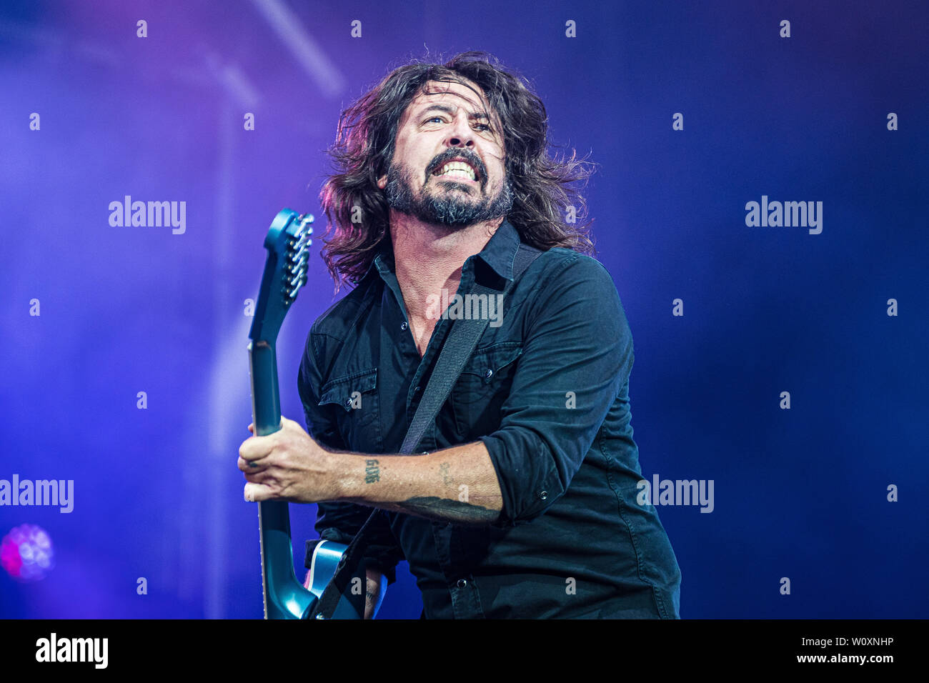 Horsens, Denmark - June 25, 2019. Foo Fighters, the American rock band, performs a live concert at Fængslet in Horsens. Here singer, songwriter and musician Dave Grohl is seen live on stage. (Photo credit: Gonzales Photo - Peter Troest). Stock Photo