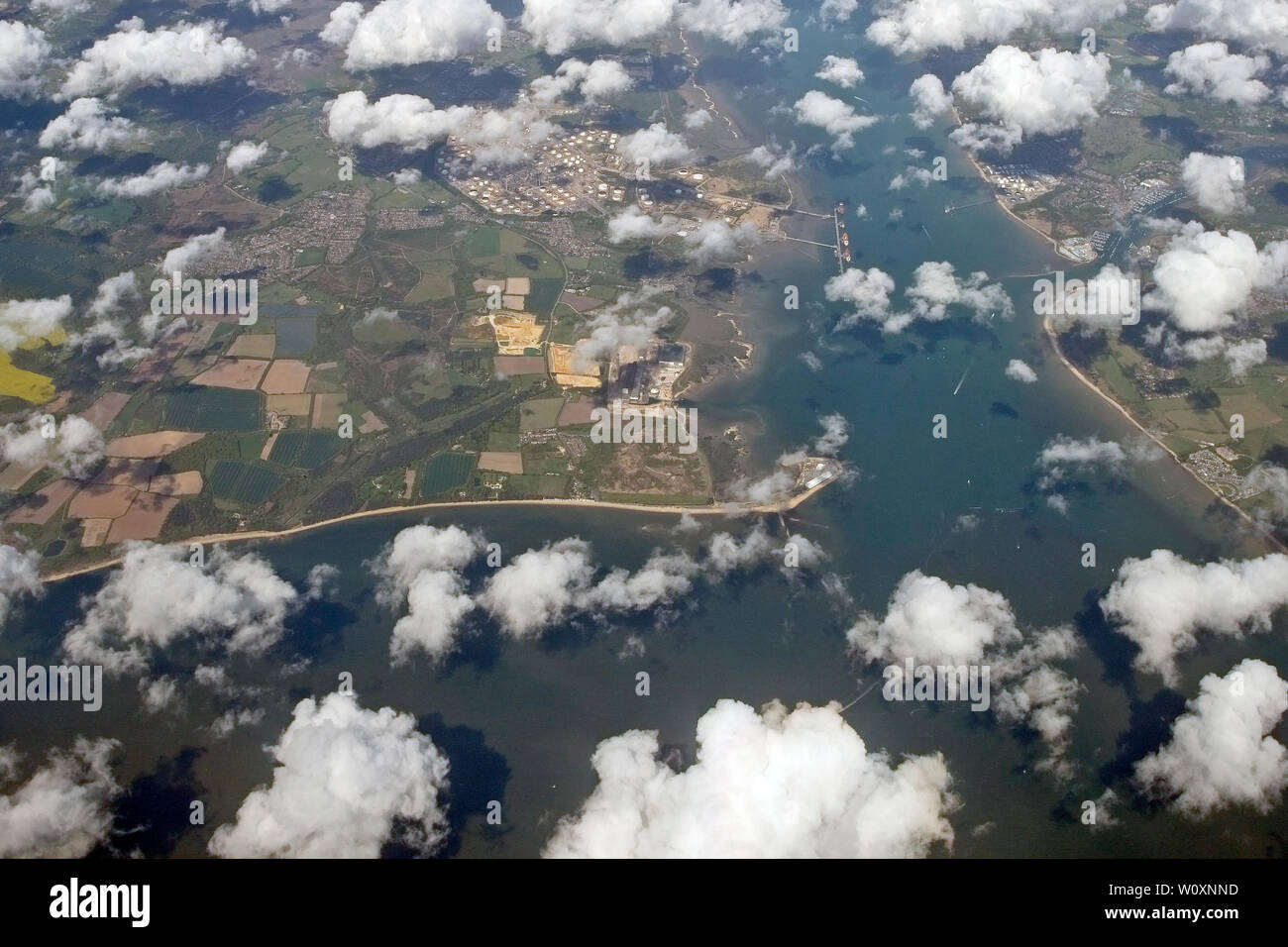 Calshot and Southampton Water from the air, Hampshire, England, UK. Stock Photo