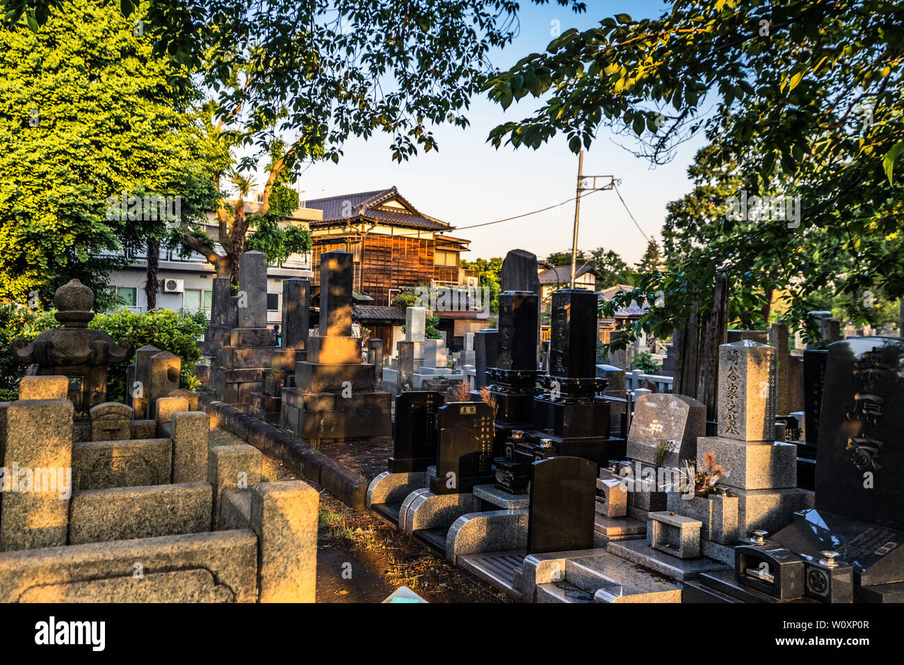 Tokyo - May 23, 2019: Shinto graveyard in Tokyo, Japan Stock Photo