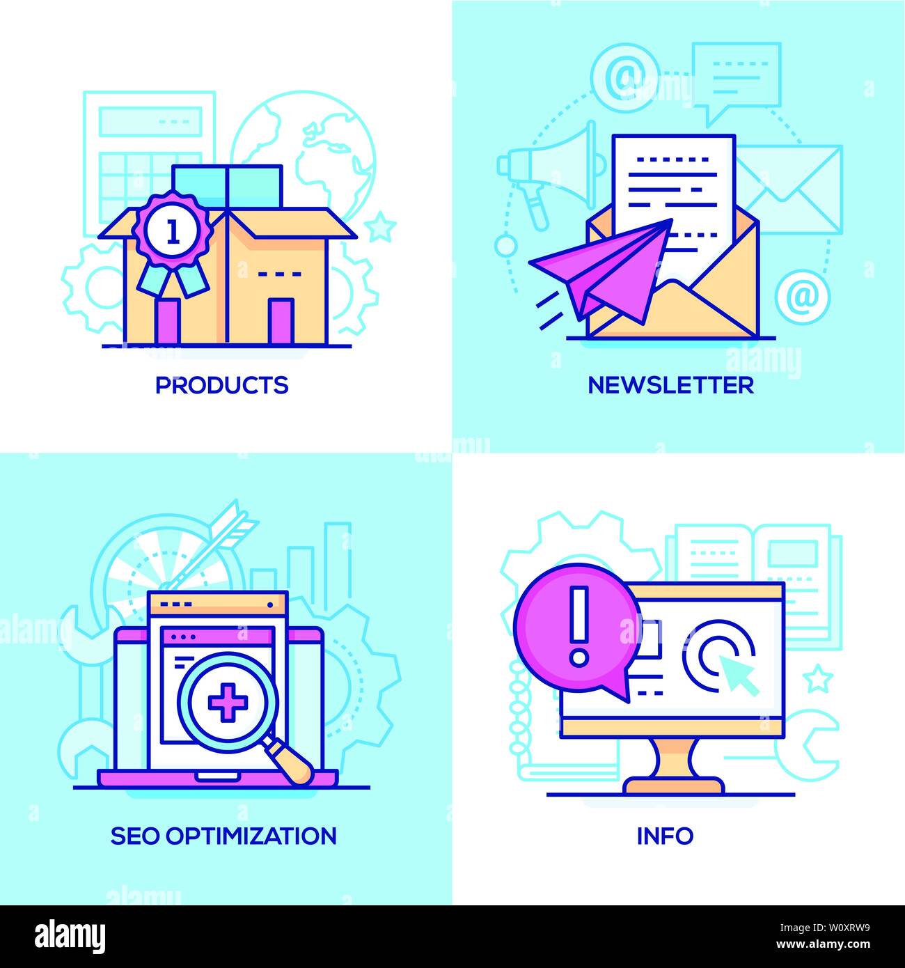 Marketing - set of line design style colorful illustrations Stock ...