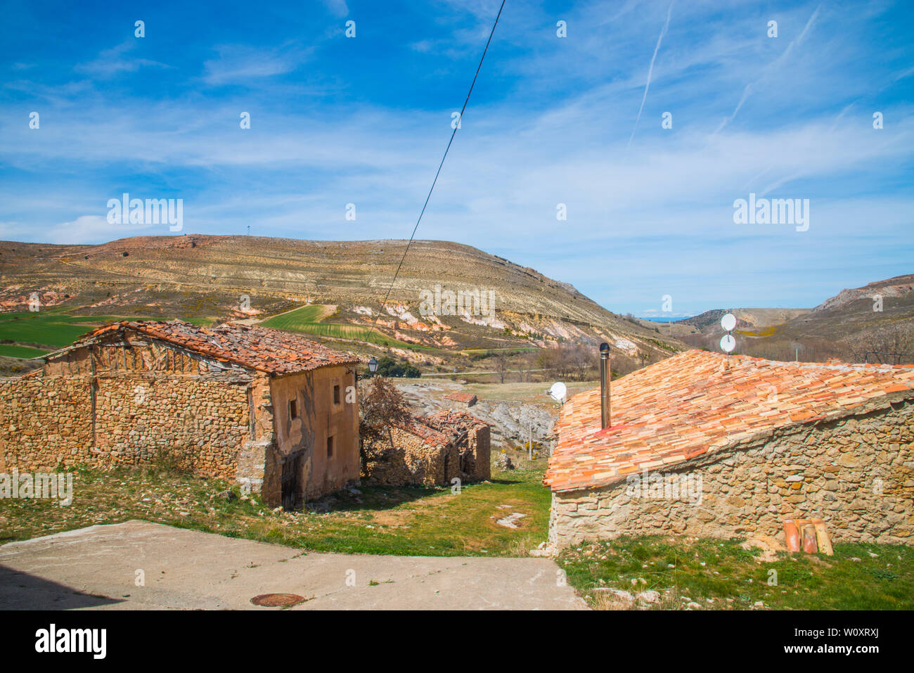 Houses and landscape. Caracena, Soria province, Castilla Leon, Spain. Stock Photo