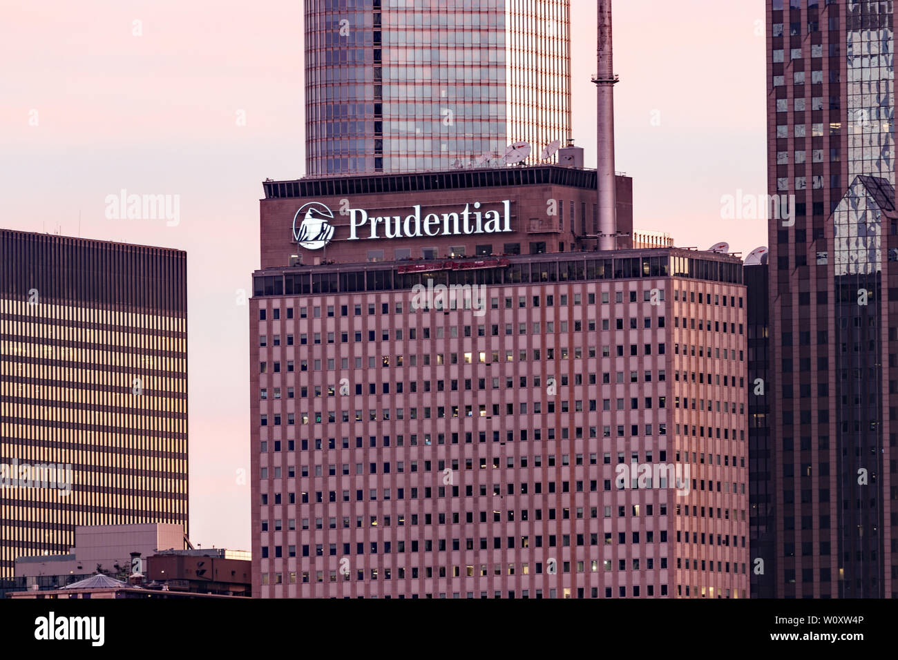Chicago - Circa June 2019: One Prudential Plaza in downtown. Prudential is reducing greenhouse gas emissions by installing solar panels and LED lightb Stock Photo