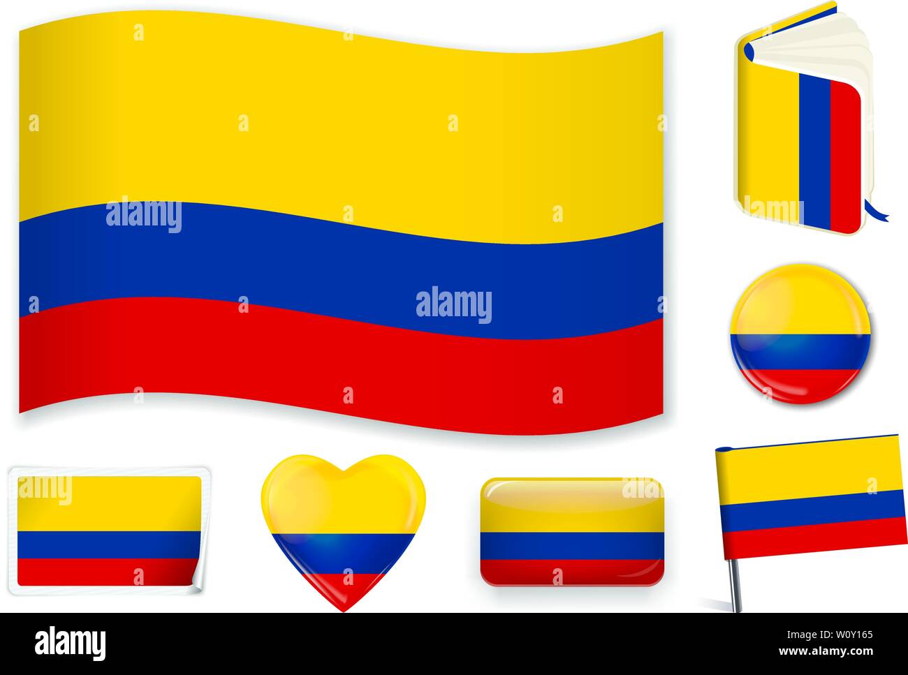 Colombian national flag. Vector illustration. 3 layers. Shadows, flat