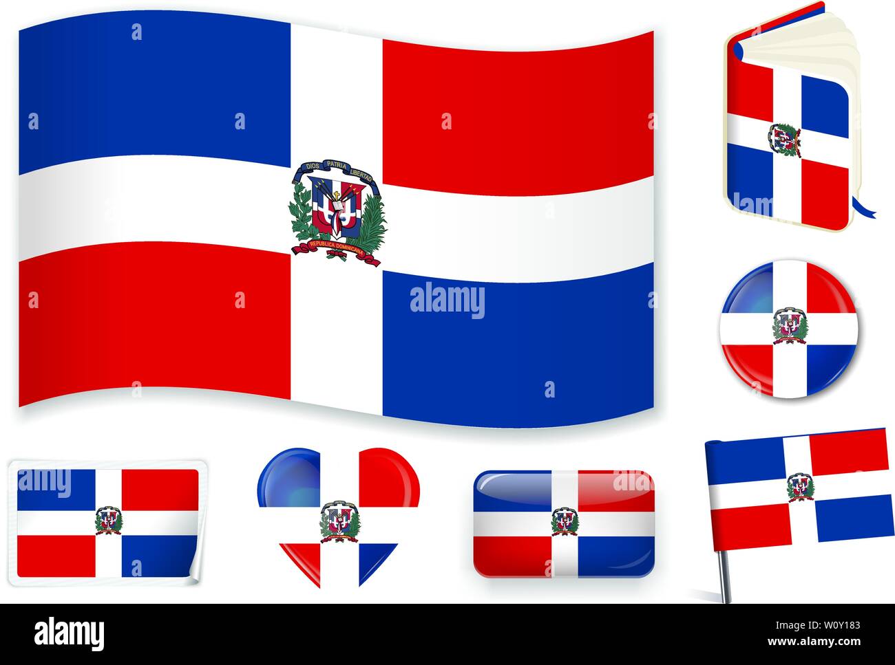 Dominican Republic national flag. Vector illustration. 3 layers. Shadows, flat flag, lights and