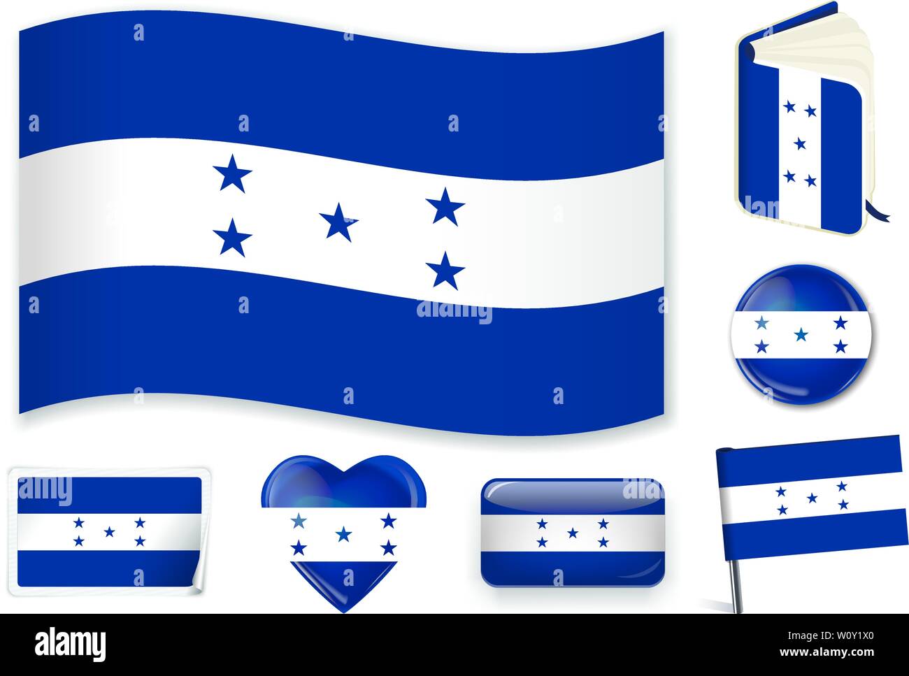 Honduras national flag. Vector illustration. 3 layers. Shadows, flat