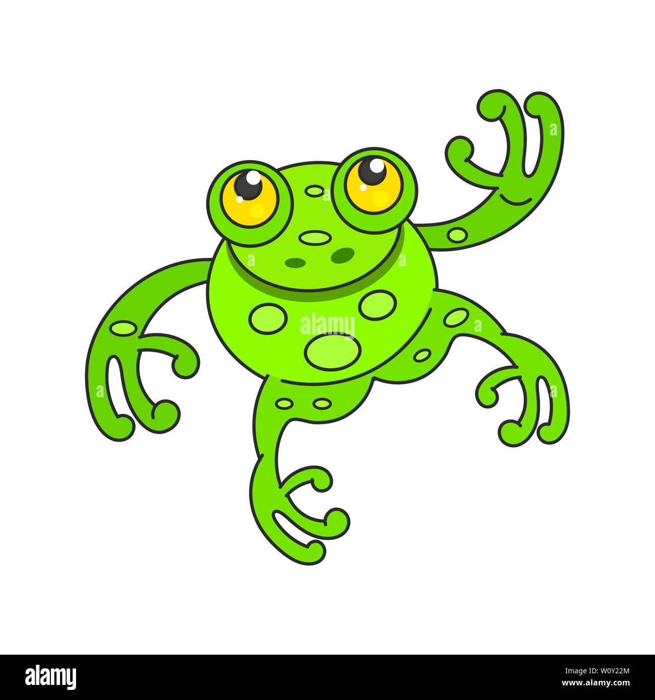 Cute green frog cartoon character isolated on white background Stock ...